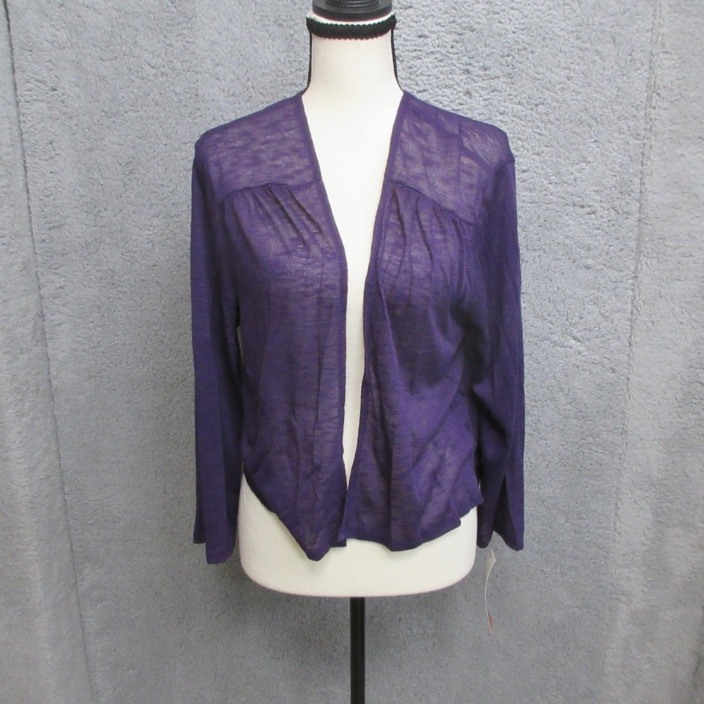Rafaella Slub Knit Cardigan Sweater XL Purple Open Knit Lightweight Sheer New